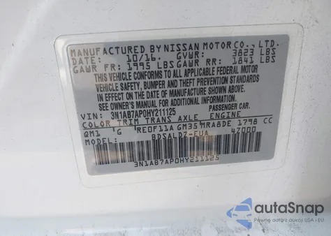 2017 Nissan Sentra Sv из США, поврежденный, VIN 3N1AB7AP0HY211125